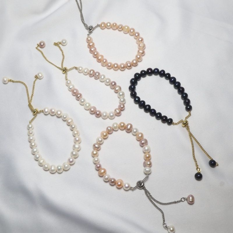 Gelang serut mutiara tawar / gelang mutiara asli / gelang lapis emas 18k / gelang serut mutiara / ak