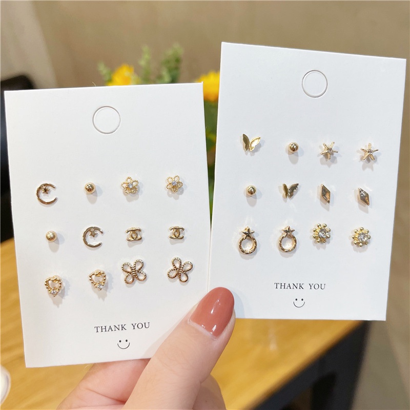 Candy Jewelry 6 Pair/sets Fashion Stud Earrings Gold Plated Geometric Earring Flower Heart Round Ear Studs for Women