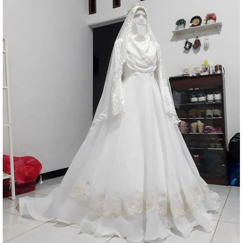 gaun pengantin muslimah syar'i gaun akad gaun walimah wedding dress muslimah syar'i