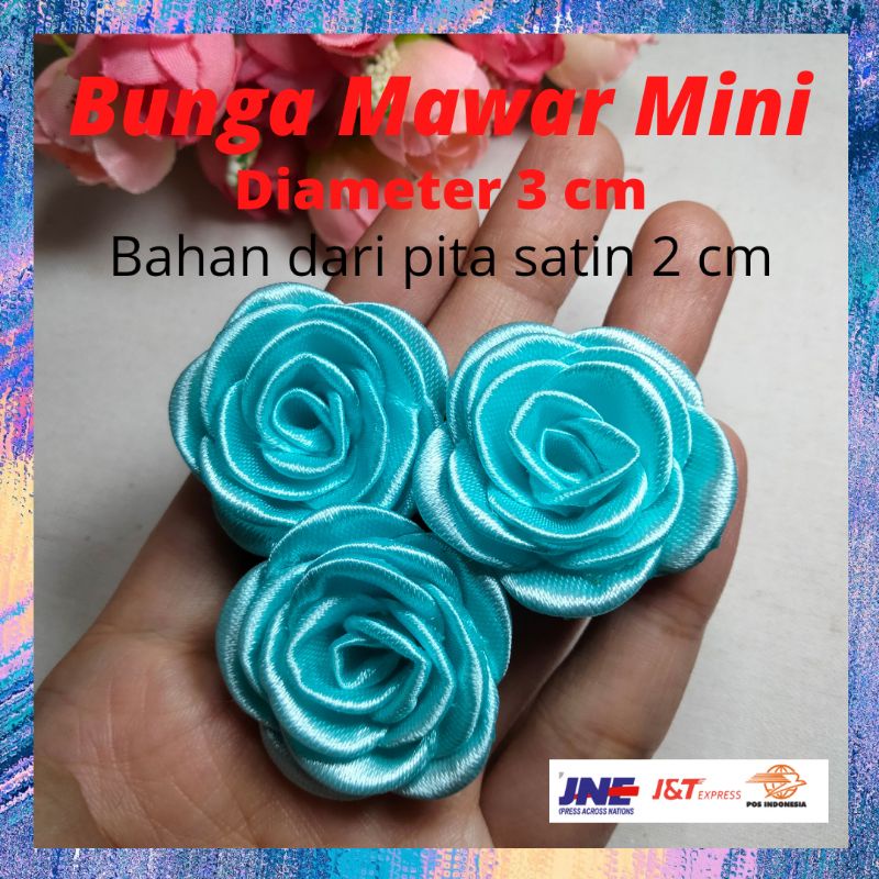 Bunga Mawar Mini Palsu Buket Pita Satin Artificial Artifisial Merah Ungu Biru Kuning Pink