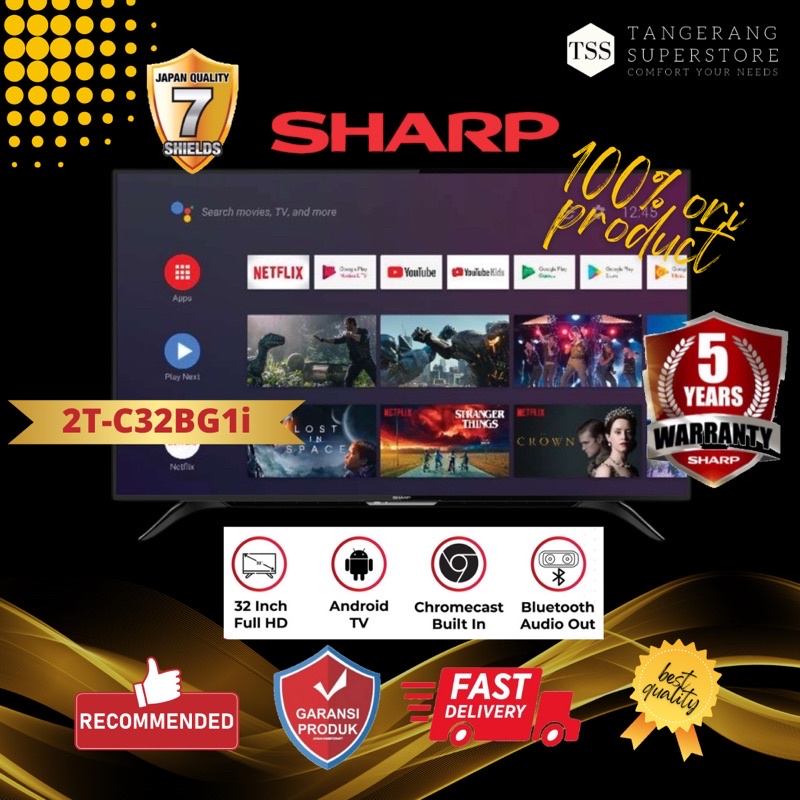TV Sharp 2T-C32BG1i C32BG1i Android TV AZAN REMINDER GOOGLE ASSISTANT BLUETOOTH AUDIO OUT