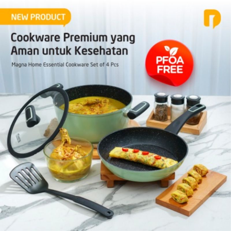 Set Alat Masak Magna Home Essential Cookware Set 4 Premium Anti Lengket Hijau