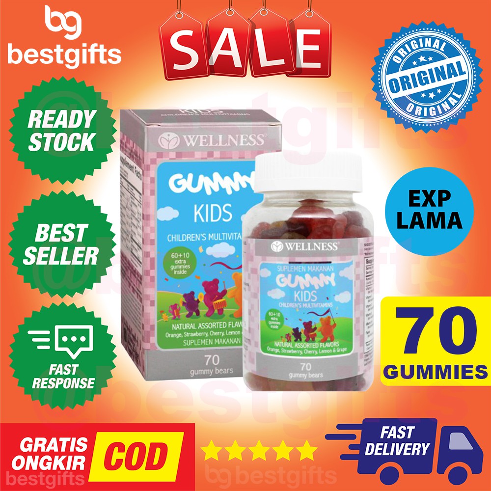 WELLNESS GUMMY KIDS SUPLEMEN VITAMIN ANAK MULTI VITAMIN CHILDREN DAYA TAHAN TUBUH TULANG 70 GUMMIES