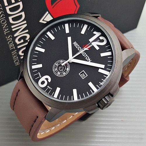 Jam Tangan Pria Cowok Reddington Direction Leather Dark Brown List White Original Original Arloji