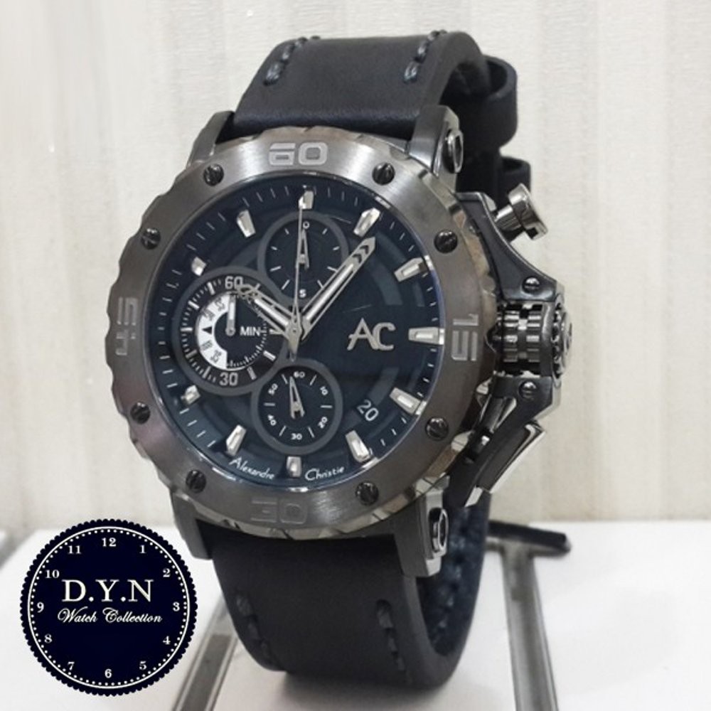 Jual jam tangan alexandre christie ac 9205 leather full black Murah