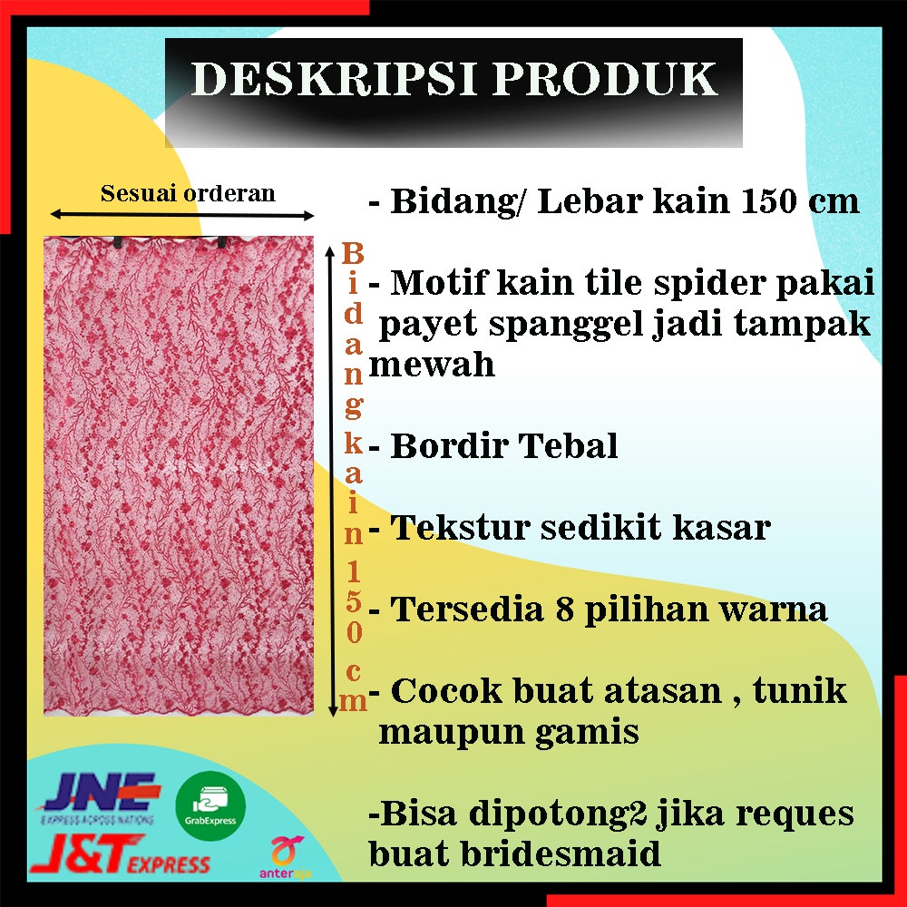 bahan kain brokat brukat burkat broklat bruklat kebaya tile tulle mutiara akar payet spider 3d prancis  premium meteran mewah impor metalik murah per meter pengantin bunga lace