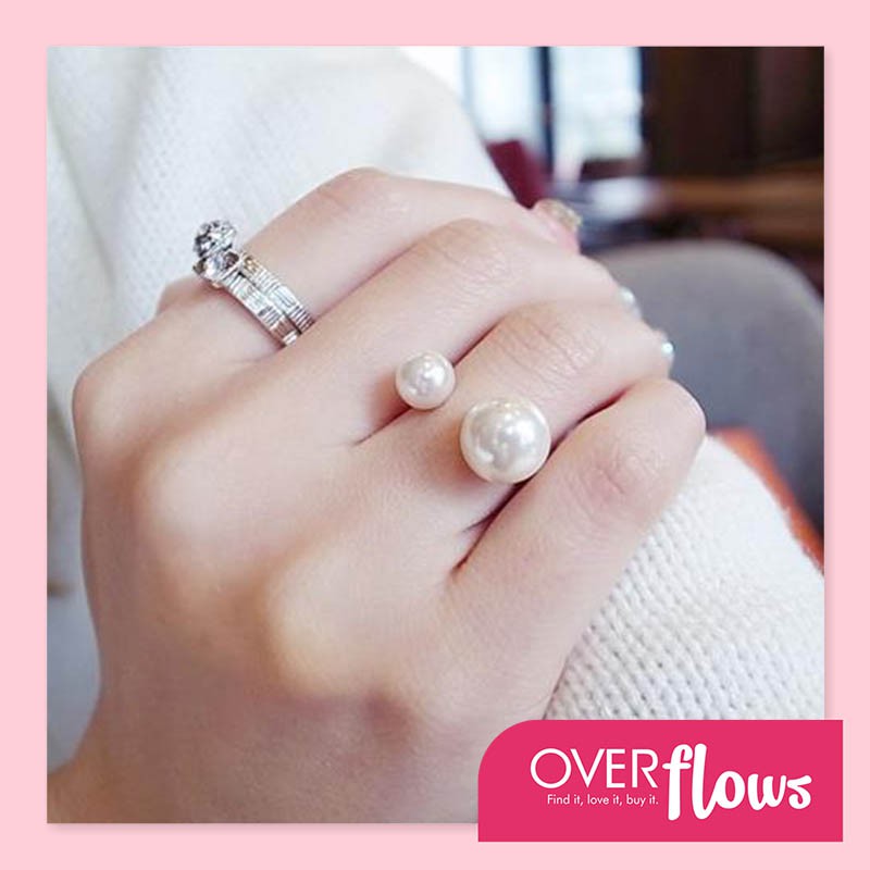 OVERFLOWS.ID Cincin Mutiara Model Open Cull Liontin Love Hati Berlian Murah