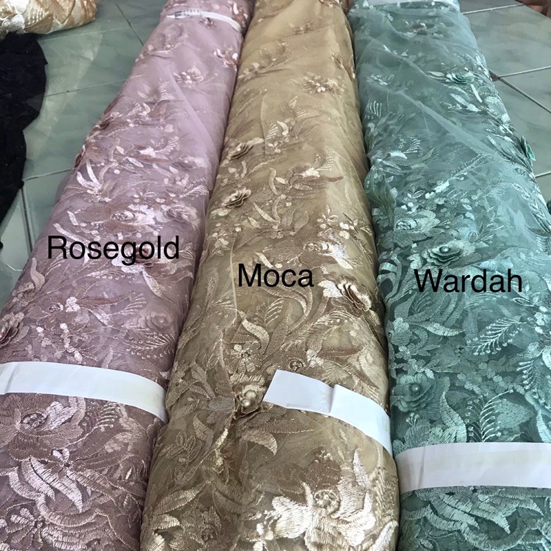 Kain tulle 3d akar merambat tebal/tulle bordir 3d merambat