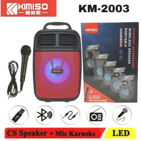 Speaker Bluetooth Led Mic Karaoke Portable Wireless KIMISO KM 2003 KM-2003 Super Bass + Microphone