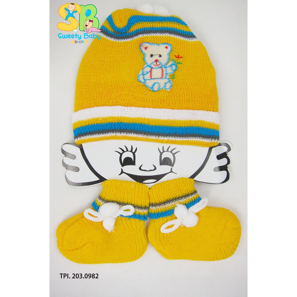 Topi Bayi Set Kupluk Bordir Unisex / Topi Kupluk Rajut Bayi Set Lucu Unisex