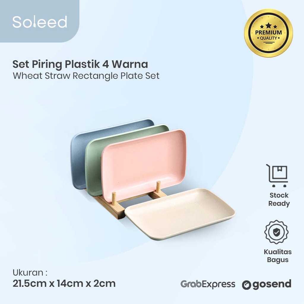 PIRING BENTO PERSEGI PLASTIK JERAMI GANDUM SET 4 WARNA WHEAT STRAW