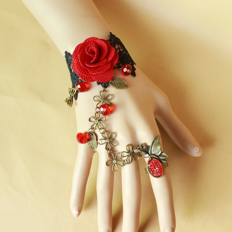 Women Flowers Bracelet Set Ring 8512