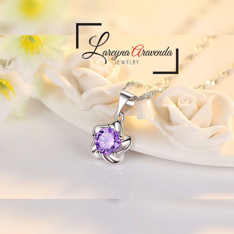 Kalung Titanium Asli + Liontin Model Bunga Crystal Kristal Swarovski KL004