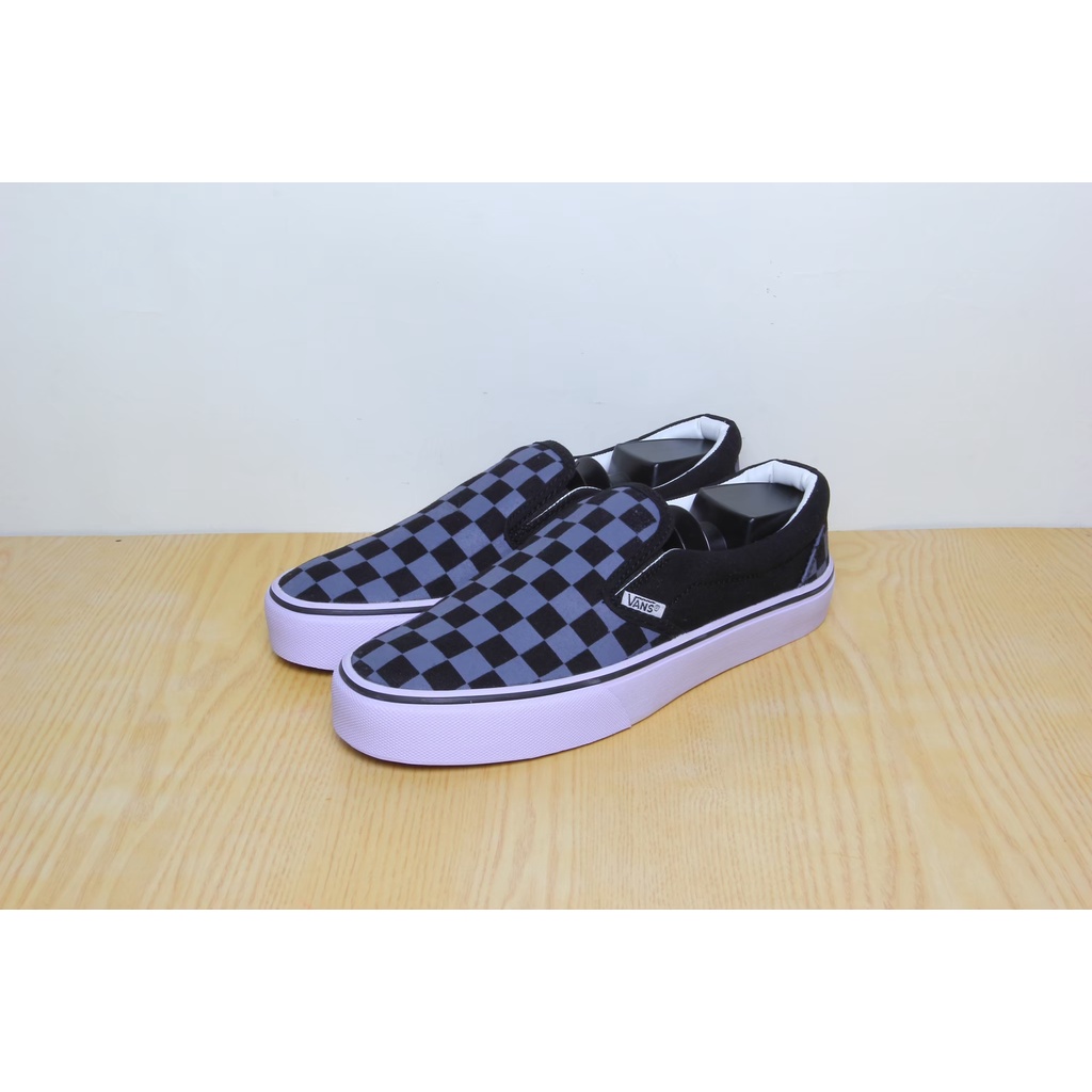 [GRADE ORIGINAL] SEPATU VANS SLIPON CHECKERBOARD CATUR - PUTIH HITAM ABU NAVY-Abu Putih
