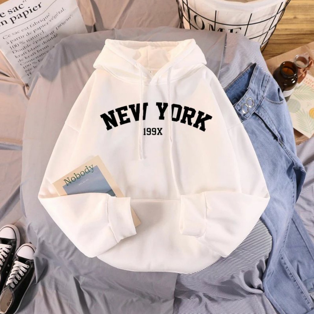 Hoodie New York Wanita Oversize Korean Style Sweater Cewek Murah Tebal Xxl Kekinian Lilac