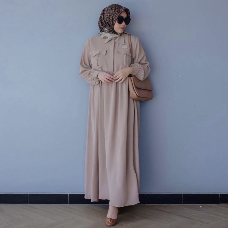 DYN Basic Gaia Dress - Gamis Wanita Simple - Busui Friendly-Nude