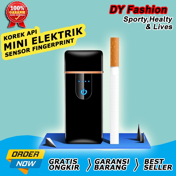 korek api elektrik cas mini slim listrik MN477 lighter unik fingerprint LED keren alat camping murah