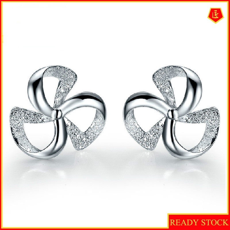 [Ready Stock]Lucky Clover Silver Stud Earrings Simple and Elegant