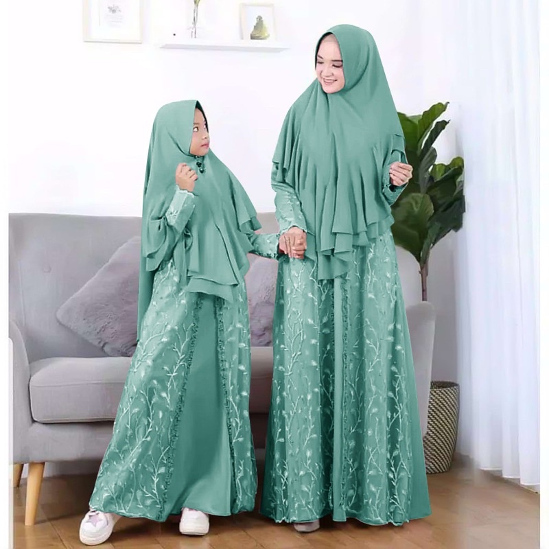 COUPLE IBU DAN ANAK (1 SET PLUS HIJAB  BERGO) L XL ANAK UMUR 7-10 THN/CP MOM N KID NAURIN/DRESS COUP