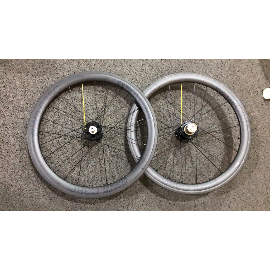 JOSEPH KUOSAC C38C 20" CARBON WHEELSET (451) - BLACK DECAL/1 YELLOW SPOKE - VELG SEPEDA