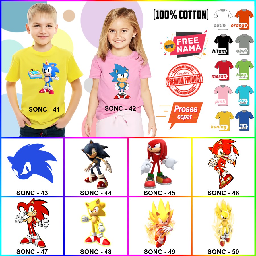 Baju Kaos ANAK DAN DEWASA SONIC COUPLE (FREE NAMA)