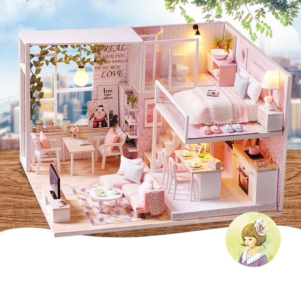 Handmade Doll House Furniture Miniatura Diy Doll Houses Light Miniature Dollhouse Wooden Model Toys Shopee Indonesia