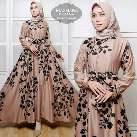 gamis maxi maxmara kirana brown baju muslim dres pesta fashion wanita