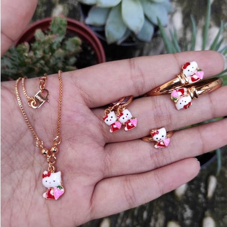 4IN1 1Set Perhiasan Kalung + Cincin + Gelang + Anting Emas Perhiasan Import Anti Karat Anak