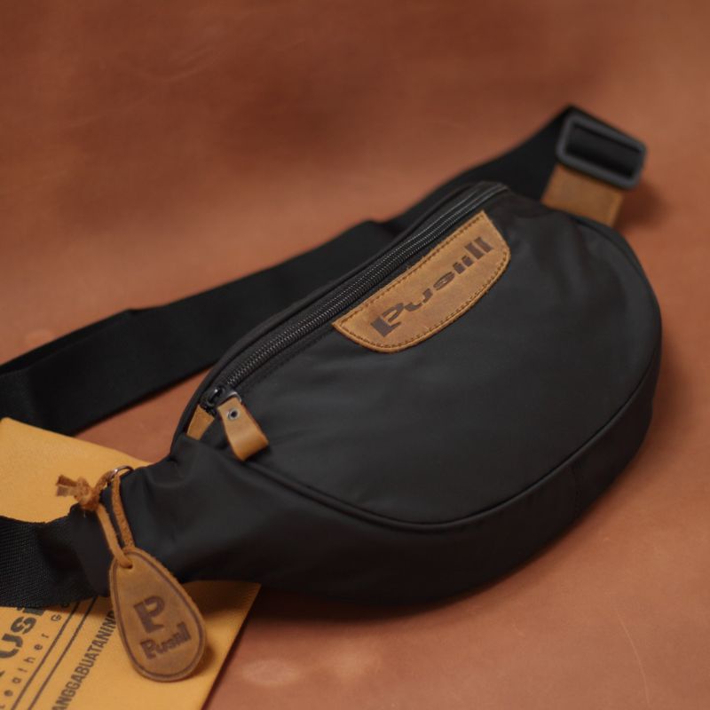 waistbag pusiill 014 Premium/waterproof/polyester/kombinasi kulit asli/pria dan wanita