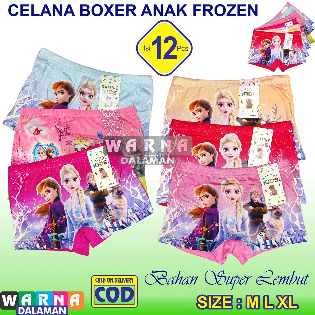 12 Pcs Celana Boxer Anak Perempuan Gambar Kartun Celana Dalam Anak Cewek Karakter Bahan Super Soft | WARNA DALAMAN