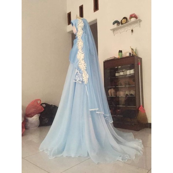 set gaun walimah syari baby blue