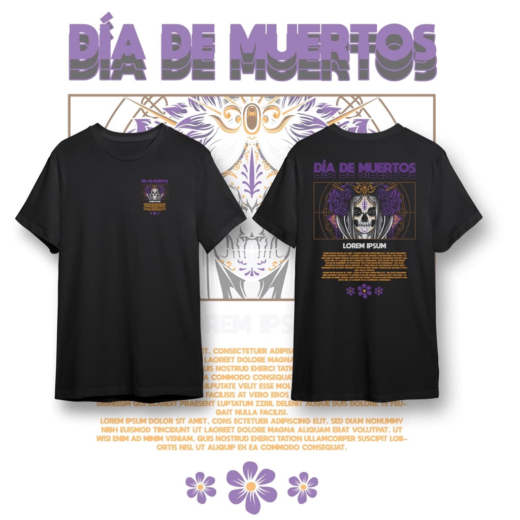 RK - Kaos Pria DIA DE MUERTOS Black Baju Kaos Distro Kaos Gambar Printing Kaos Pria