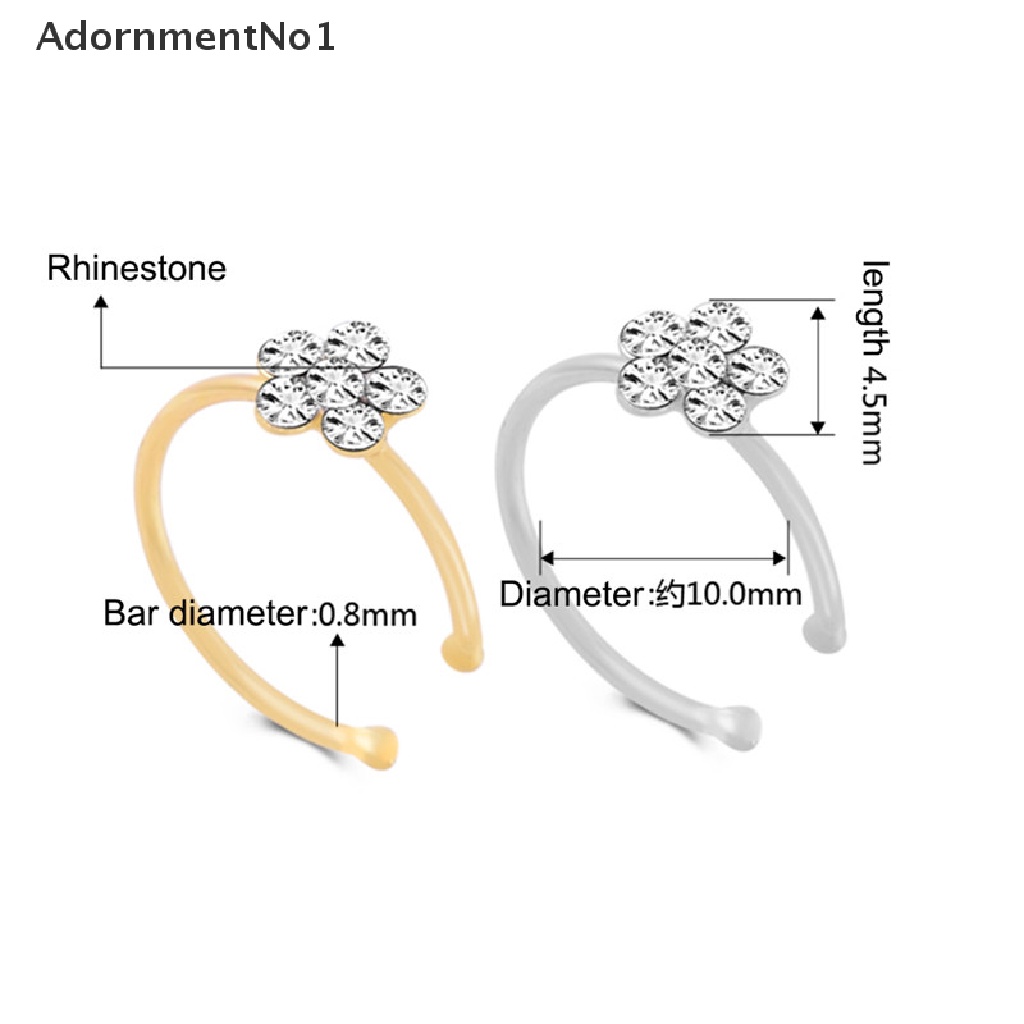 (AdornmentNo1) 1pc Cincin Tindik Hidung Desain Bunga Hias Berlian Imitasi Untuk Wanita