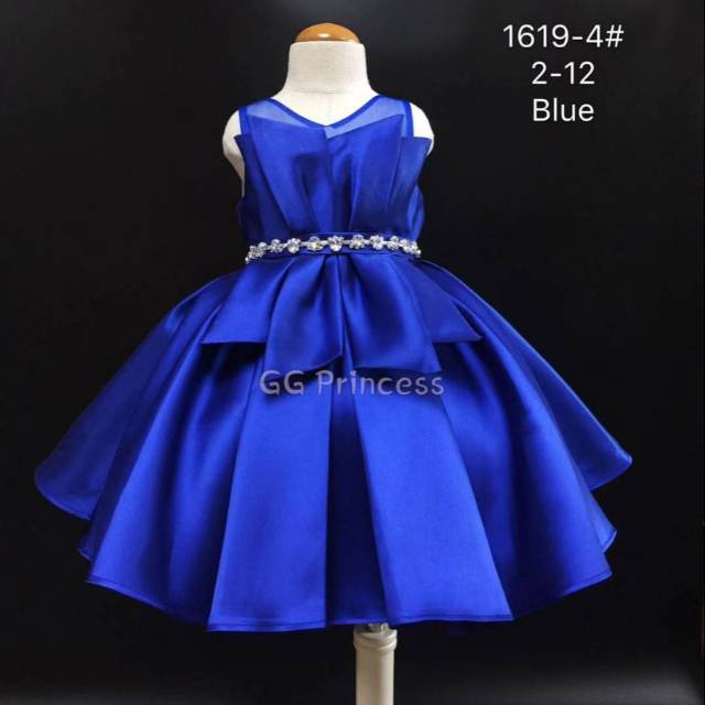 DRESS SATIN BIRU IMPORT/DRESS BIRU ANAK/DRESS GG PRINCESS
