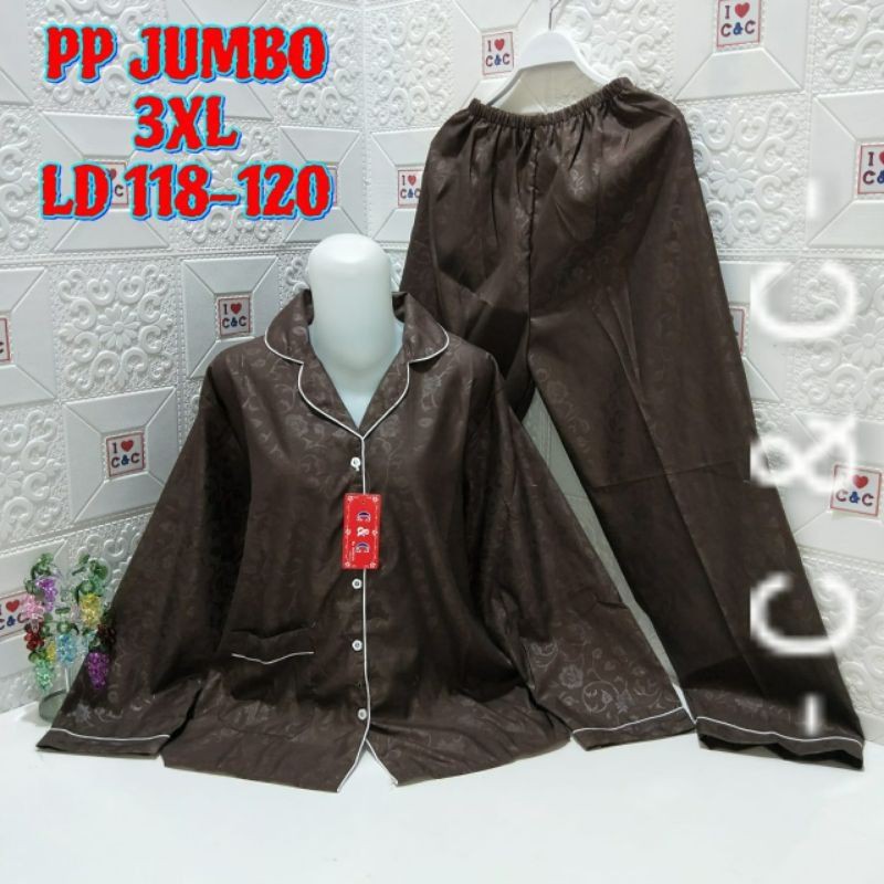 Piyama Lengan Panjang Polos  PP Jumbo Hembos LD 120cm-Coklat