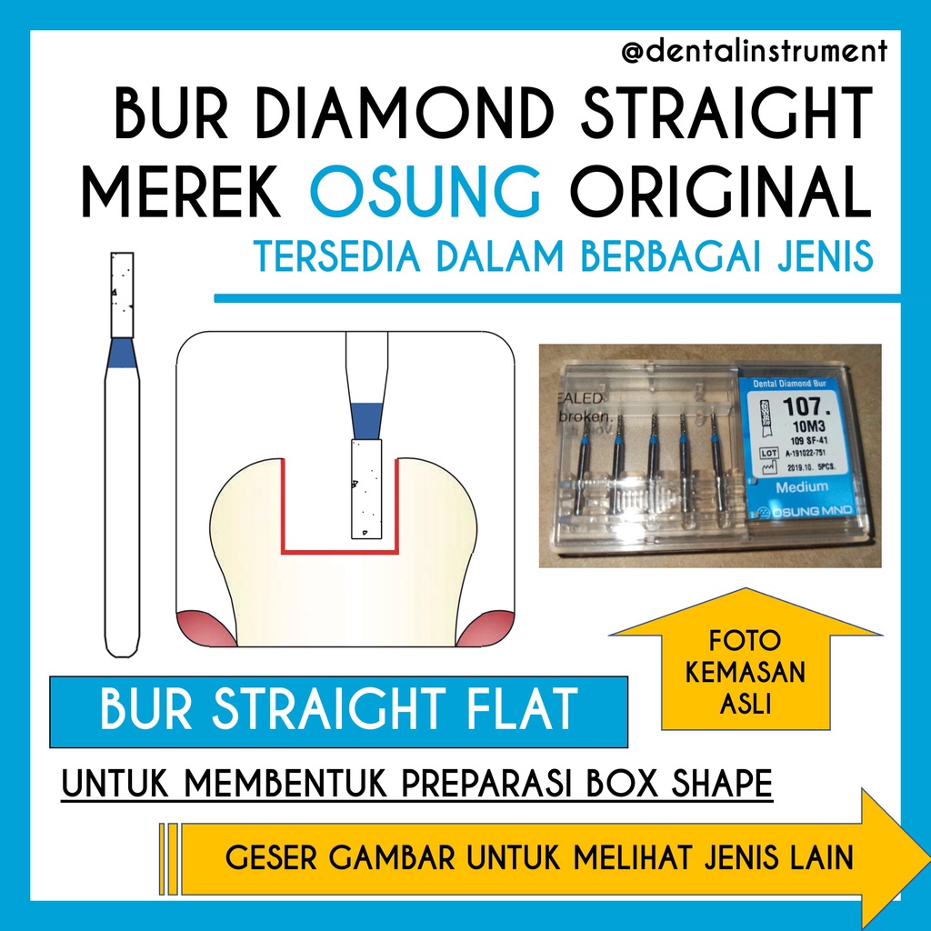 Jual Dental Bur Diamond Gigi Straight Flat (SF) Fissure Fisur Fisure