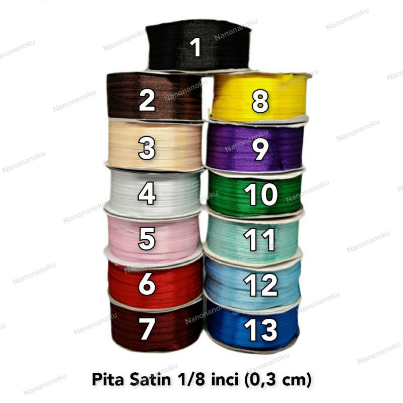 Pita Satin Kain 1/8 inch (0,3cm) Per Rol