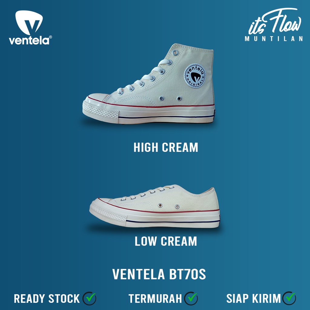 Sepatu Ventela BT70's (BTS) Tipe High Low Cream Outsole List Merah Original