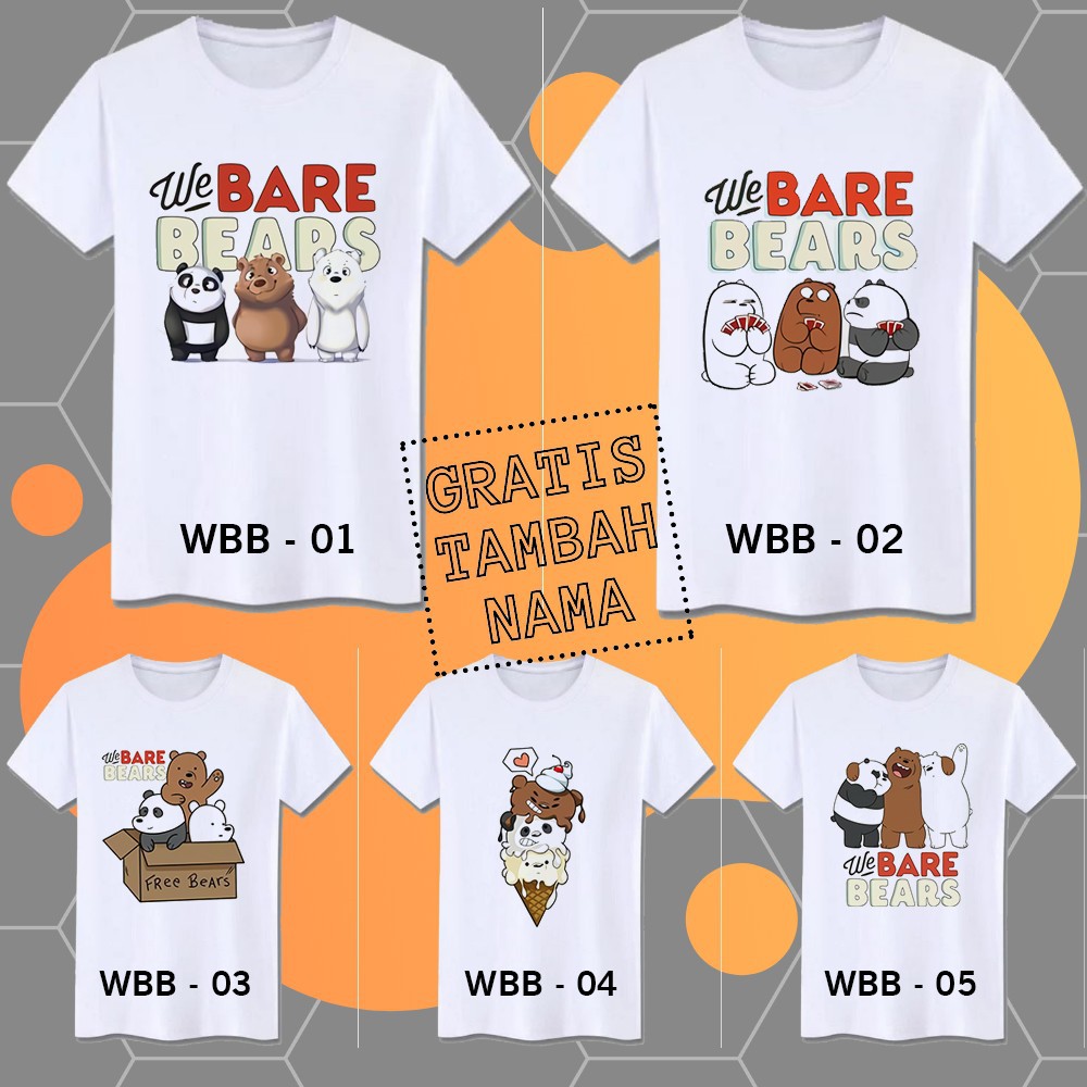 Kaos We Bare Bears Anak dan Dewasa Baju Couple Keluarga Motif We Bare Bears