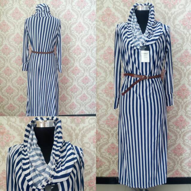 Pakaian Wanita Gamis Longdress Garis Hodie