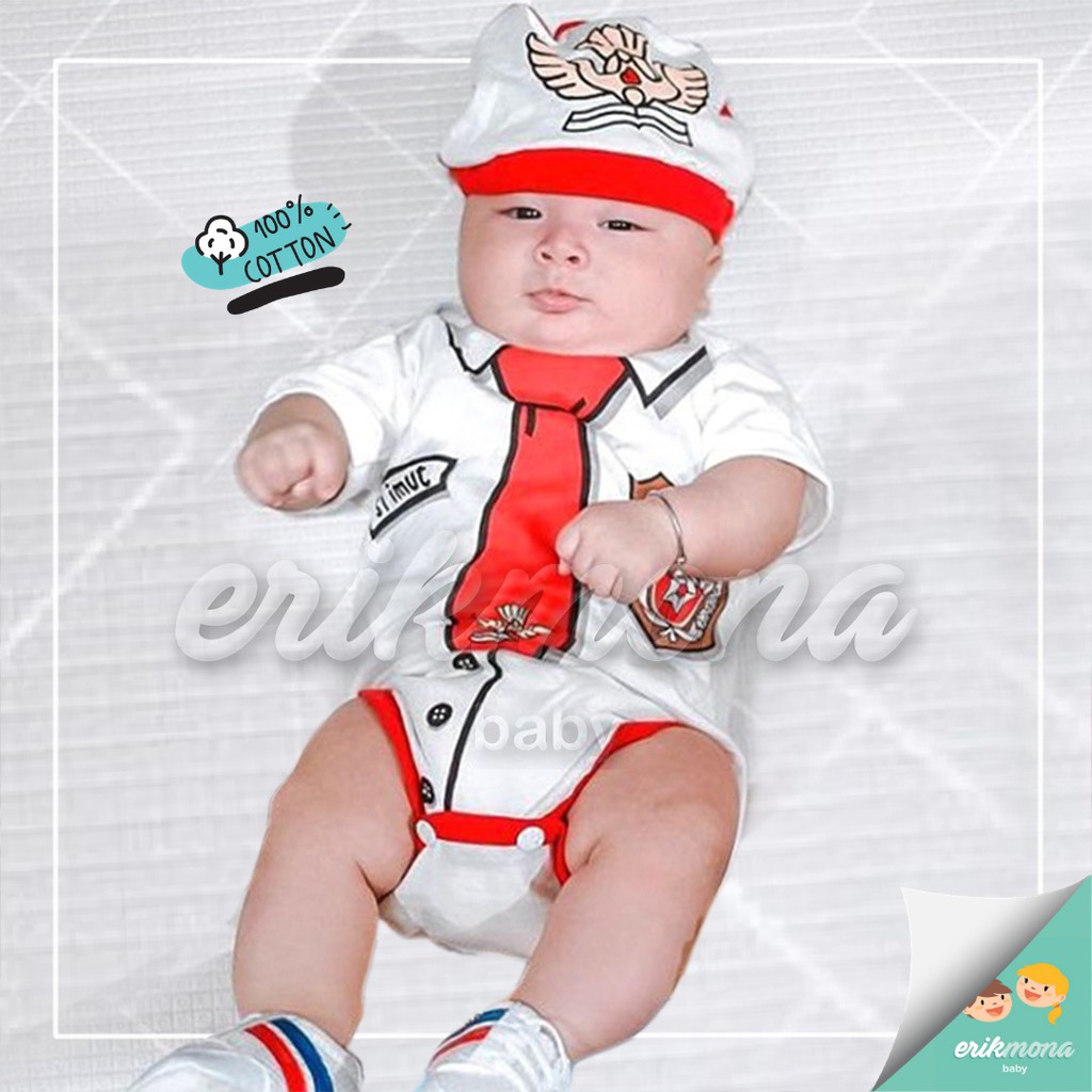 Ermon Baby - Jumper Bayi Laki Laki Perempuan Jumper Baby Cowok Cewek Lucu Karakter Seragam SD + Topi Usia 0 - 12 Bulan