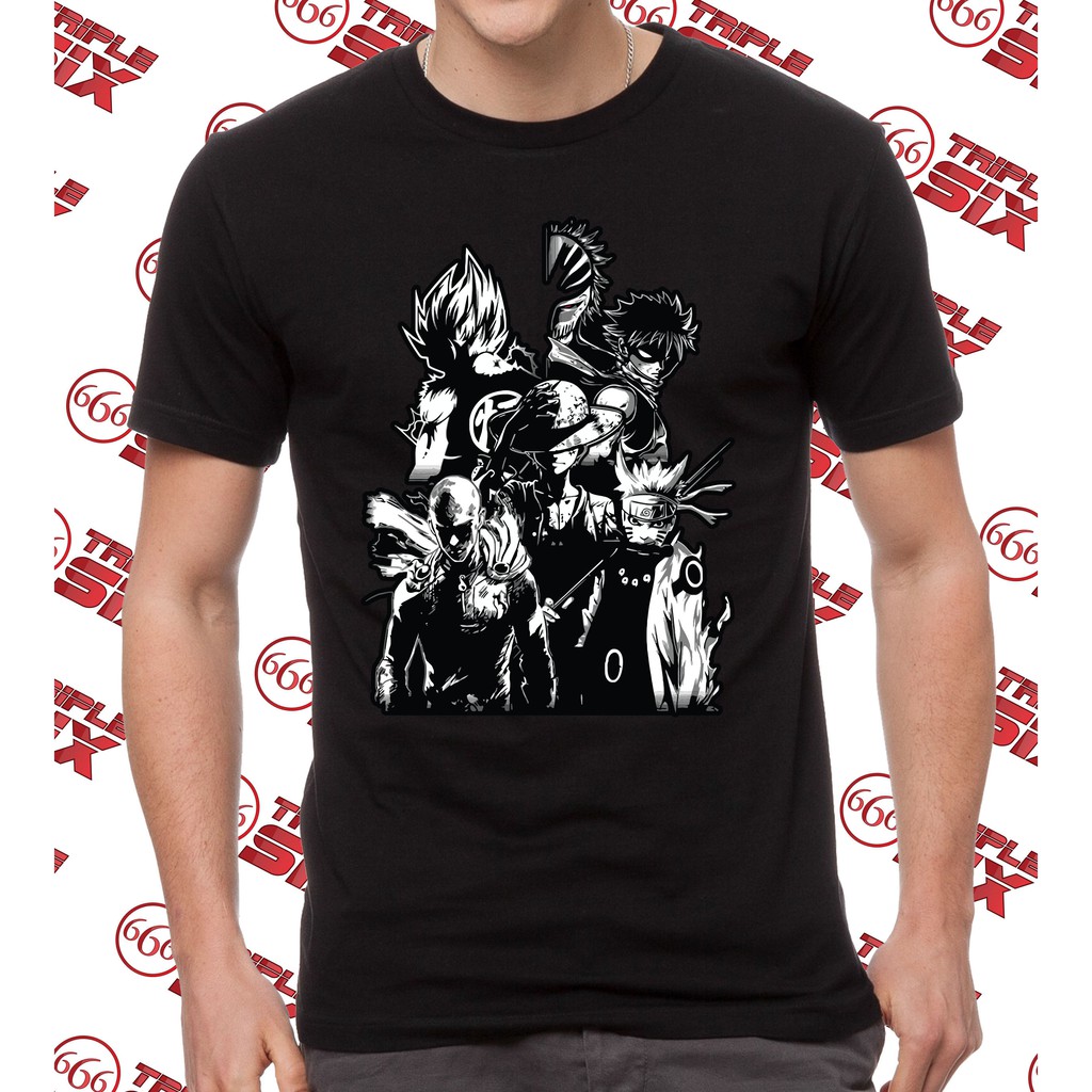 Kaos Tshirt Anime Shonen Goku Luffy Saitama Naruto Natsu