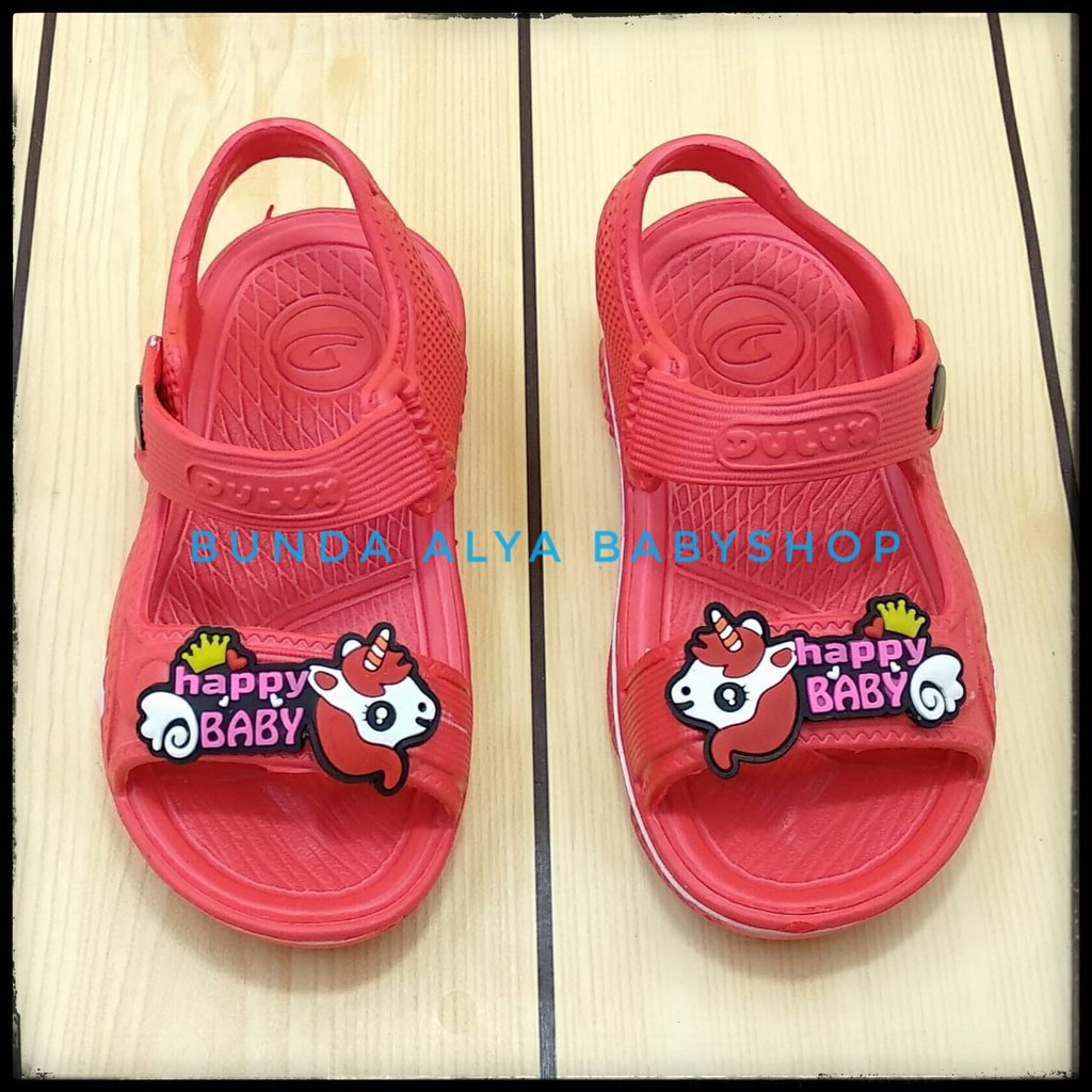 Sendal Anak Perempuan Usia 3 4 5 Tahun MERAH Happy Baby - Sepatu Sandal Karet Anak Cewek Karet Unicorn Anti Licin Size 24 - 29