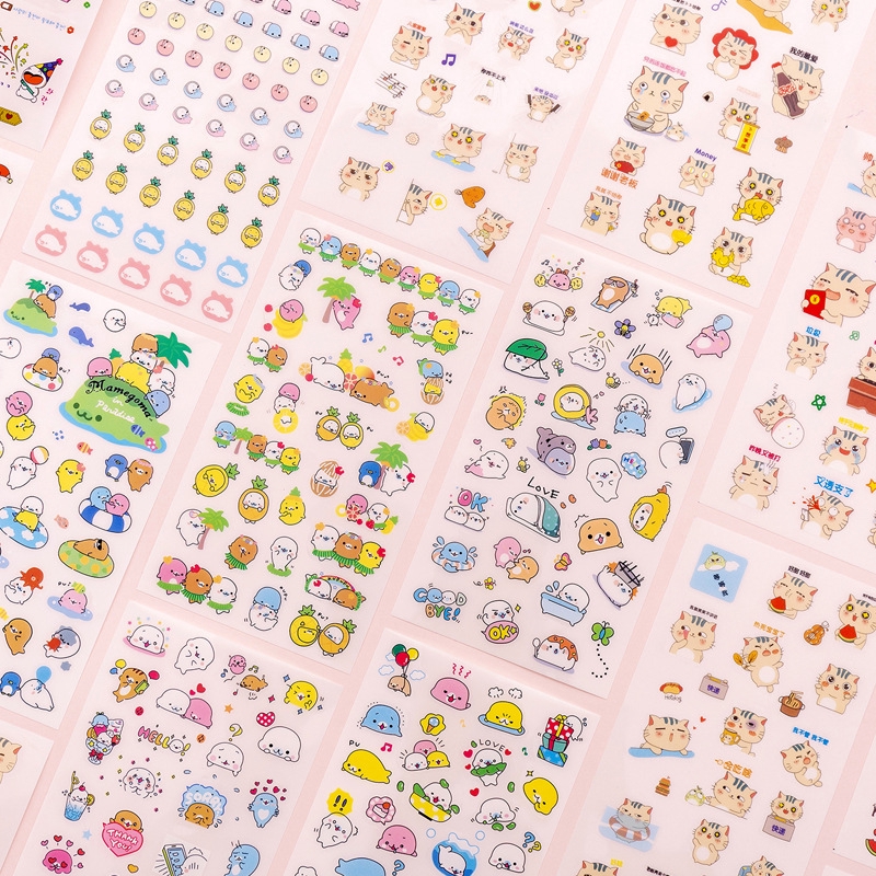 

6Pcs / Pack Stiker Desain Kartun Kucing & Beruang Kecil Gaya Korea