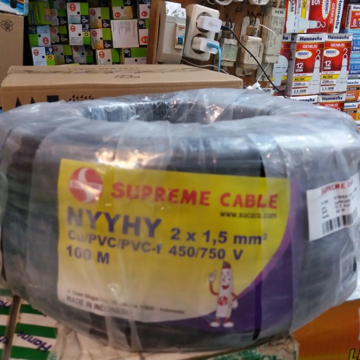 KABEL SUPREME NYMHY Serabut HITAM 2X1.5 (Meteran/ Potongan)