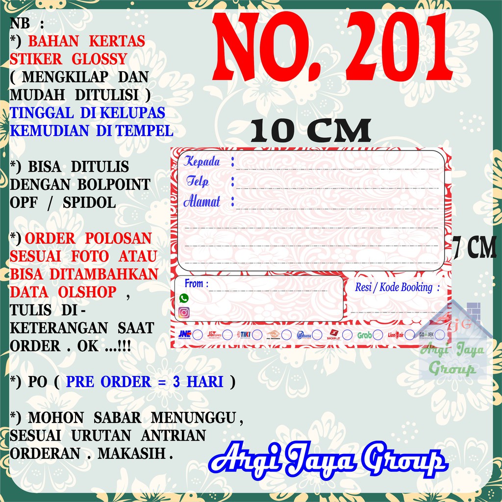 

Stiker Pengiriman - Sticker Alamat Olshop Murah Nomer 201 - 10x7 cm - Glossy