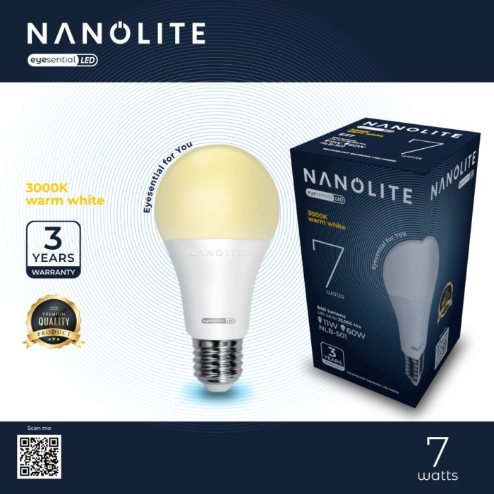 NANOLITE Bohlam Lampu LED 7W Bulb 7 Watt Cahaya Kuning Warm White