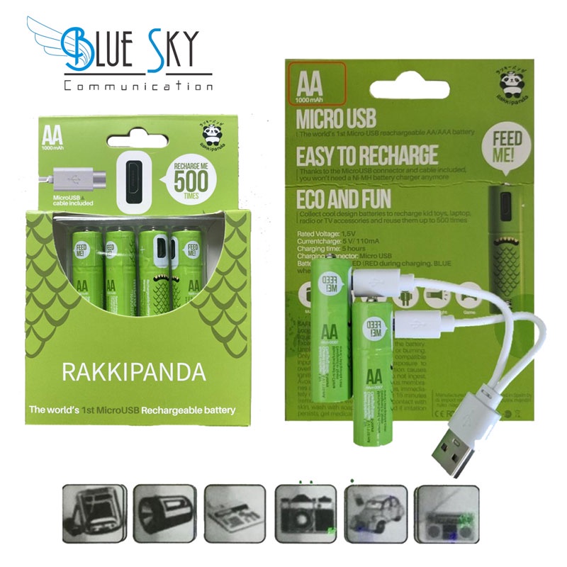 BATERAI RAKKIPANDA RECHARGEABLE MICRO USB AA 4 PCS BATERAI ISI ULANG