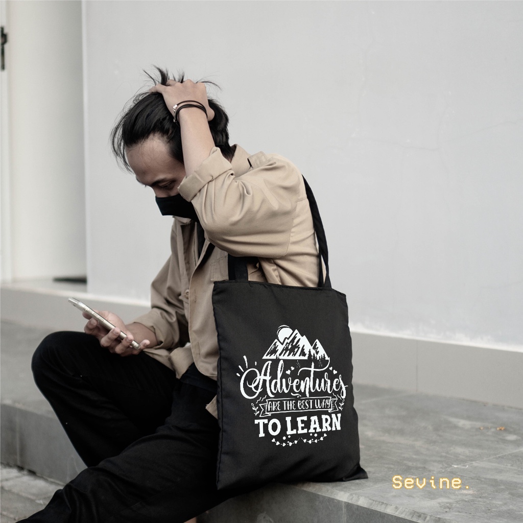 Sevine Totebag Tas Wanita Tote bag Resleting Girl Quotes Black Series Hitam - TQ3