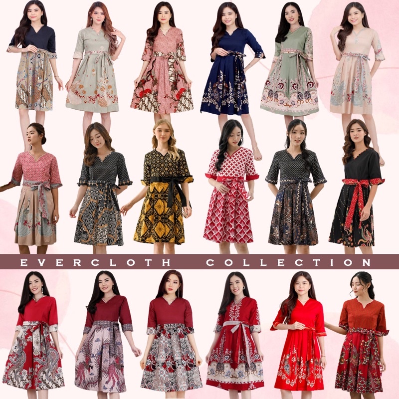 Evercloth Loney Dress Batik Wanita Batik Couple Kebaya Sarimbit Seragam Batik 064 / 263 MIX